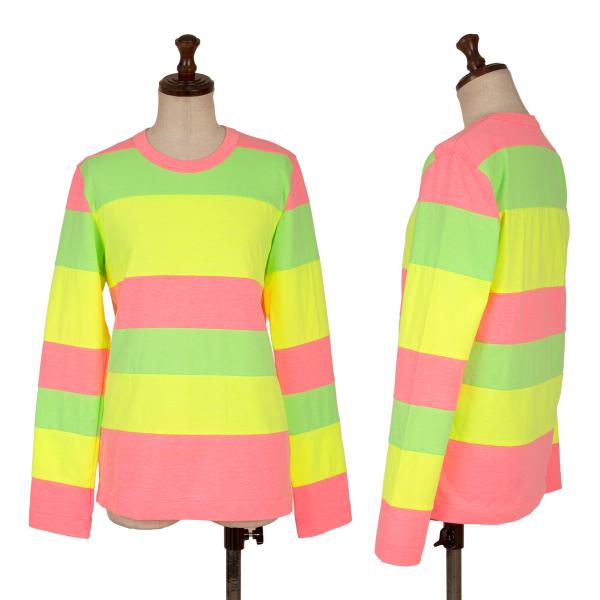 【中古】 コムデ給仕COMME des GARCONS 綿織物混間借り人うつり変わりネオンカットソー 黄緑さくら色M【レディース】