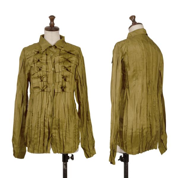 【中古】 プリーツプリーズPLEATS PLEASE シワプリーツリボン装飾シャツ カーキ3【レディース】｜PLAYFUL