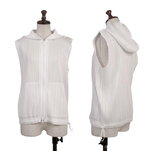 【中古】 筋目プリーズPLEATS PLEASE プリーツダブルジップノースリーブパーカー 白3【レディース】