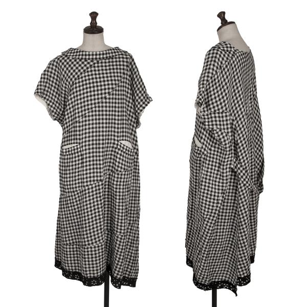 【中古】 トリココムデギャルソンtricot COMME des GARCONS リネン螺旋切替ブロックチェックワンピース 黒白M【レディース】|PLAYFUL