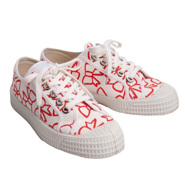 【中古】 コムデギャルソン ガールCOMME des GARCONS GIRL NOVESTA ノヴェスタ STAR MASTER リボンプリントスニーカー 白赤24【レディース】|PLAYFUL