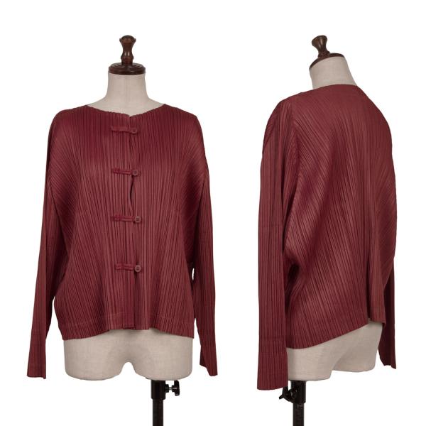 【中古】 プリーツプリーズPLEATS PLEASE チャイナボタンノーカラージャケット ボルドー3【レディース】|PLAYFUL
