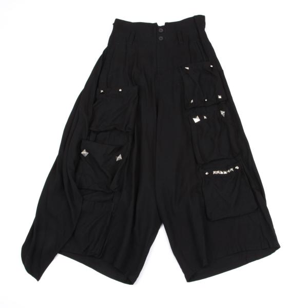 【中古】 ビーヨウジヤマモトB Yohji Yamamoto レーヨンコットンスタッズバックラップサルエルワイドパンツ 黒1【レディース】｜PLAYFUL