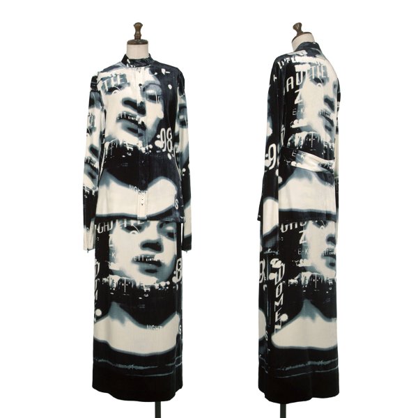 【中古】 ジャンポールゴルチエ ファムJean Paul GAULTIER FEMME グラフィックフェイスベルベットセットアップ 紺オフ他40【レディース】