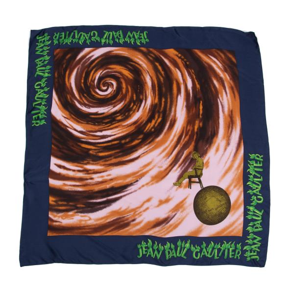 【中古】 ジャンポールゴルチエJean Paul GAULTIER シルクアートプリントスカーフ 紺他【レディース】|PLAYFUL
