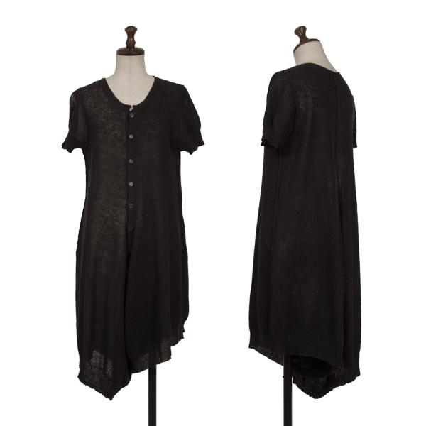 【中古】 ヨウジヤマモト ノアールYohji Yamamoto NOIR リネンコットンワッフル半袖編み物オールインワン 黒2【レディース】