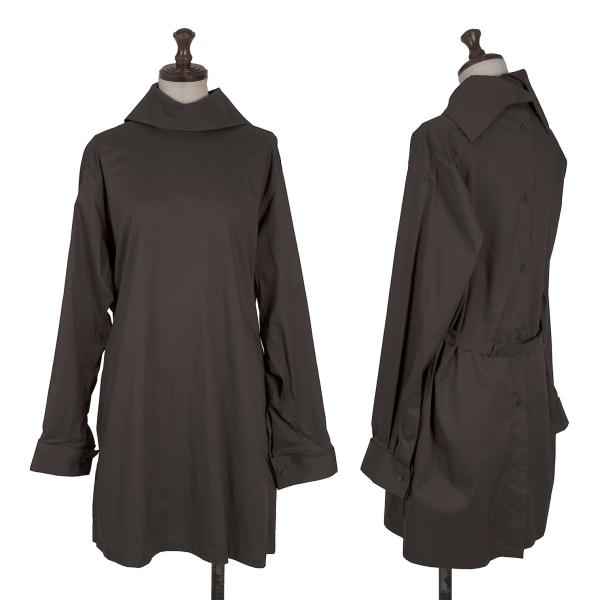 【中古】 イッセイミヤケISSEY MIYAKE ストレッチバックボタンハイネックブラウス チャコール2【レディース】|PLAYFUL