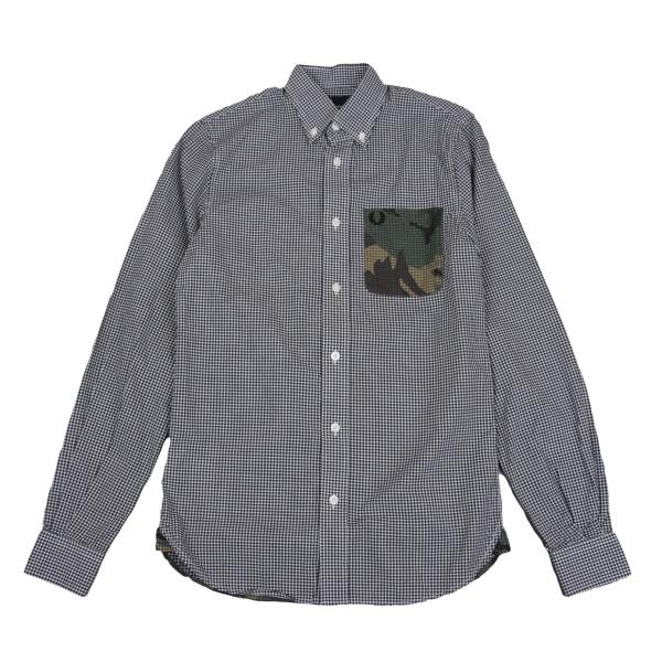 【中古】 フレッドペリーFRED PERRY 合鴨フラうつり変わりギンガムチェックシャツ 黒白他XS【メンズ】 メンズファッション-カジュアルシャツ