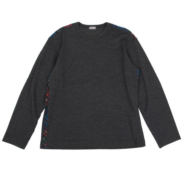 【中古】 コムデギャルソン オムCOMME des GARCONS HOMME タータンチェック切替ニットソー チャコールS位【メンズ】