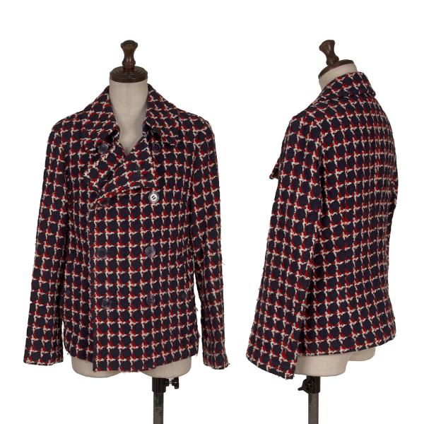 【中古】 ジュンヤワタナベ コムデギャルソンJUNYA WATANABE COMME des GARCONS ウール混ツィードダブルジャケット 紺白赤S【レディース】｜PLAYFUL