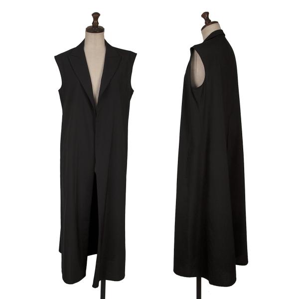 【中古】 ヨウジヤマモト ノアールYohji Yamamoto NOIR ウールボタンレスノースリーブロングジャケット 黒1【レディース】 トップス-ベスト・ジレ-レディースファッション