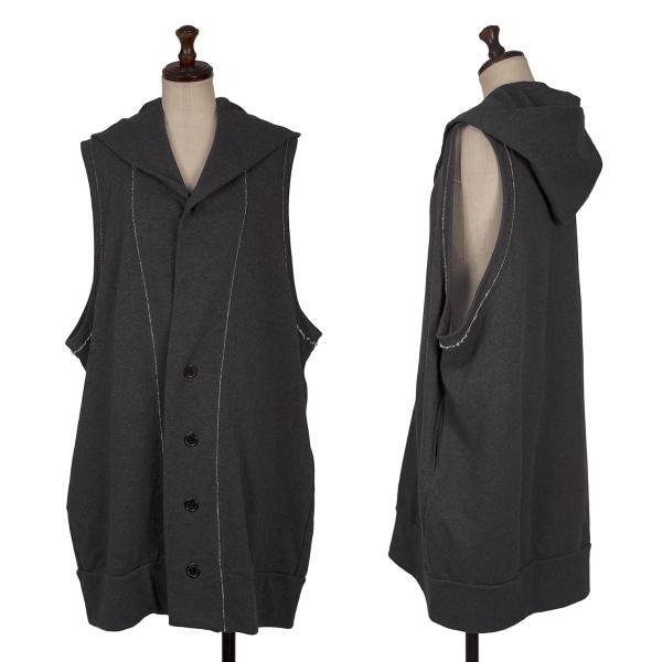 【中古】 ヨウジヤマモト ノアールYohji Yamamoto NOIR 綿織物裁ち切りフーデッドスウェットベスト 薄墨色2【レディース】 ベスト・ジレ-トップス-レディースファッション