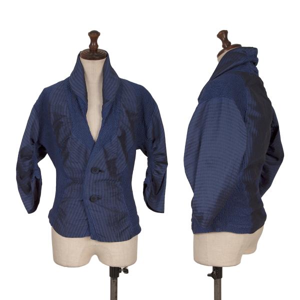 【中古】 イッセイミヤケISSEY MIYAKE ポリウール3Dスチーム変形プリーツ切替ジャケット 紺2【レディース】|PLAYFUL