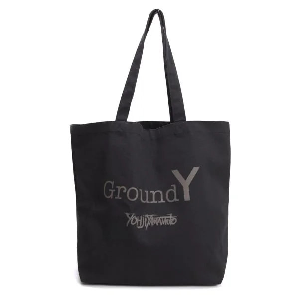 【中古】 競技場 ワイGround Y ロゴプリントキャンバストートバッグ 黒【メンズ】