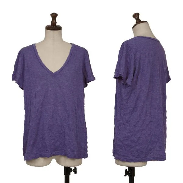 【中古】 イッセイミヤケミーISSEY MIYAKE me シワ産業Vのど頚半袖プルオーバー 紫F【レディース】