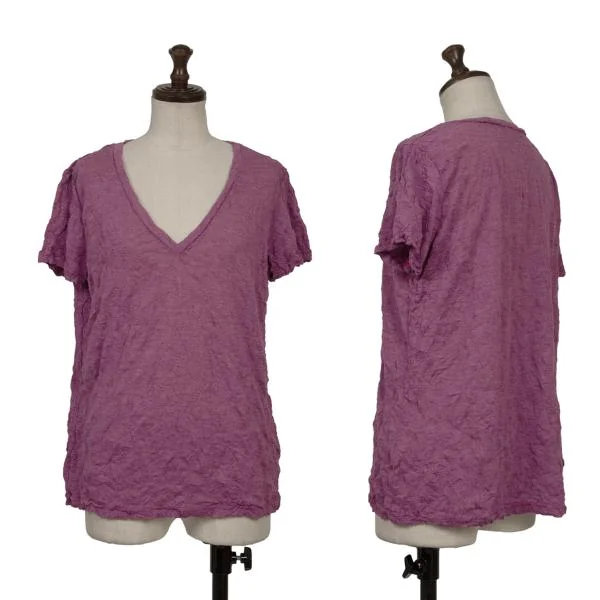 【中古】 イッセイミヤケミーISSEY MIYAKE me シワ産業Vのど頚半袖プルオーバー 紫F【レディース】