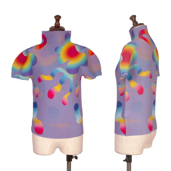 【中古】 イッセイミヤケミーISSEY MIYAKE me ストレッチプリーツカラフルドロッププリントカットソー 紫他F【レディース】｜PLAYFUL