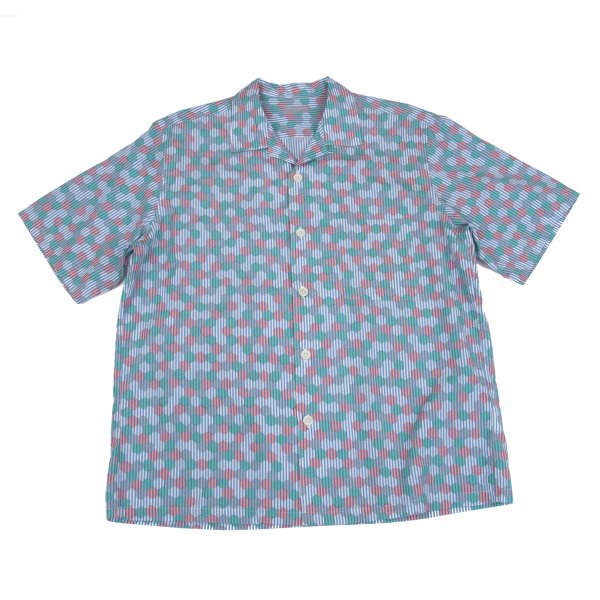 【中古】 コムデギャルソンオムCOMME des GARCONS HOMME ロンバスプリントストライプオープンカラー半袖シャツ 青白他M位【メンズ】|PLAYFUL