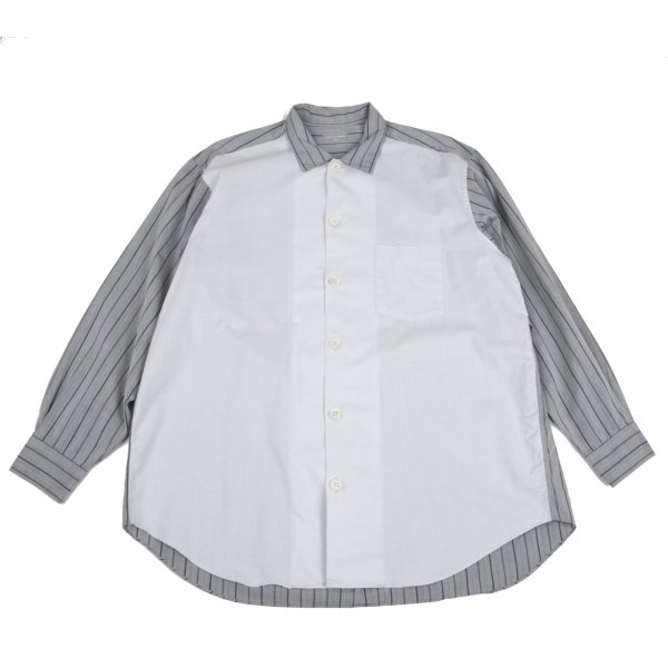 【中古】 コムデギャルソンオムCOMME des GARCONS HOMME 異原料品うつり変わり縞模様長袖プルオーバー 薄水色ともし火薄墨色他M位【メンズ】 カジュアルシャツ-トップス