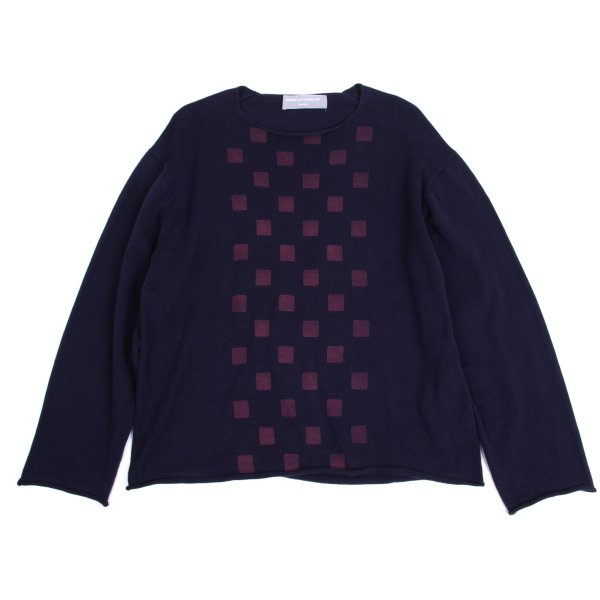 【中古】 コムデギャルソンオムCOMME des GARCONS HOMME コットンスクエアプリントニットセーター 紺M位【メンズ】