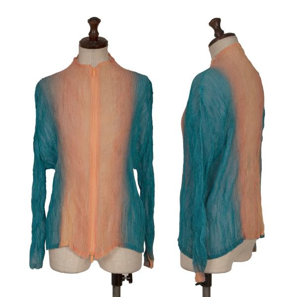 【中古】 イッセイミヤケISSEY MIYAKE クレーププリーツグラデーションジップジャケット オレンジターコイズ2【レディース】｜PLAYFUL 31,222円