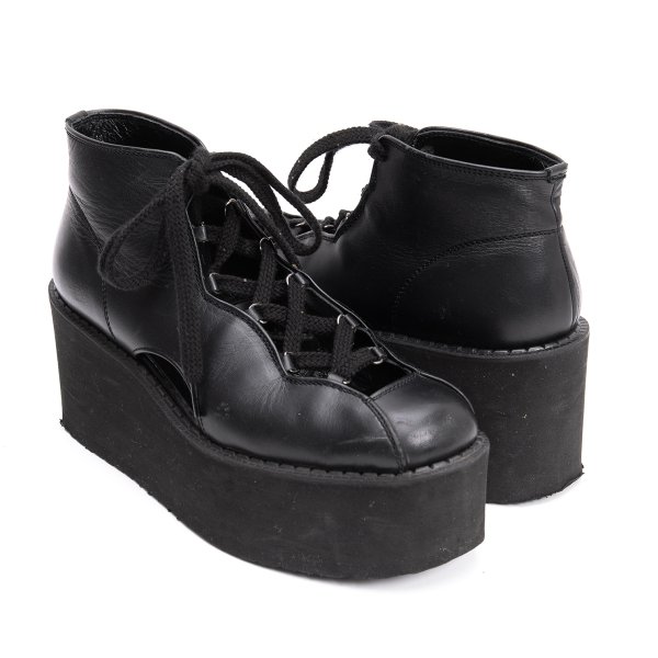 【中古】 ヨウジヤマモト ファムYohji Yamamoto FEMME プラットフォームカッティングレザーシューズ 黒S(23.5位)【レディース】 ブーツ-レディース靴-靴