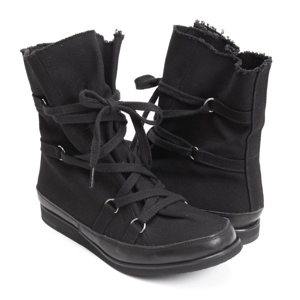 【中古】 ヨウジヤマモト ファムYohji Yamamoto FEMME ストラップデザインキャンバスハイカットスニーカー 黒4(24珊位)【レディース】