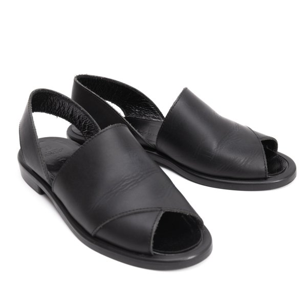 【中古】 ヨウジヤマモト ファムYohji Yamamoto FEMME オープントゥレザーサンダル 黒LL(24.5cm位)【レディース】|PLAYFUL