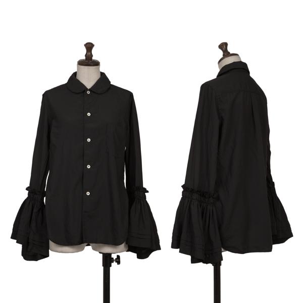 【中古】 コムコム コムデギャルソンCOMME des GARCONS ポリギャザーフレアスリーブラウンドカラーシャツ 黒S【レディース】 シャツ・ブラウス-トップス-レディースファッション