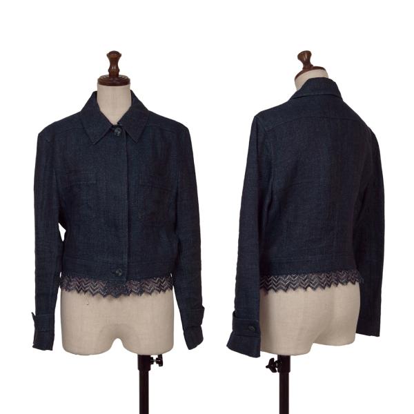 【中古】 シャネルCHANEL リネン裾レース切替ジャケット 紺38【レディース】|PLAYFUL