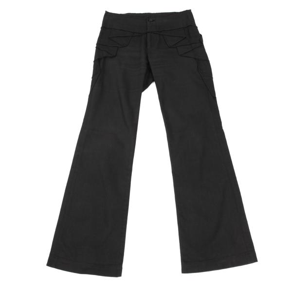 【中古】 イッセイミヤケISSEY MIYAKE 綿織物酉の方角裁ち切りデザインフレアパンツ 黒1【レディース】 レディースファッション-ボトムス