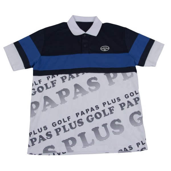 【中古】 パパスプラス ゴルフPAPAS PLUS GOLF ポリ切替ロゴプリントポロシャツ 白紺他L【メンズ】