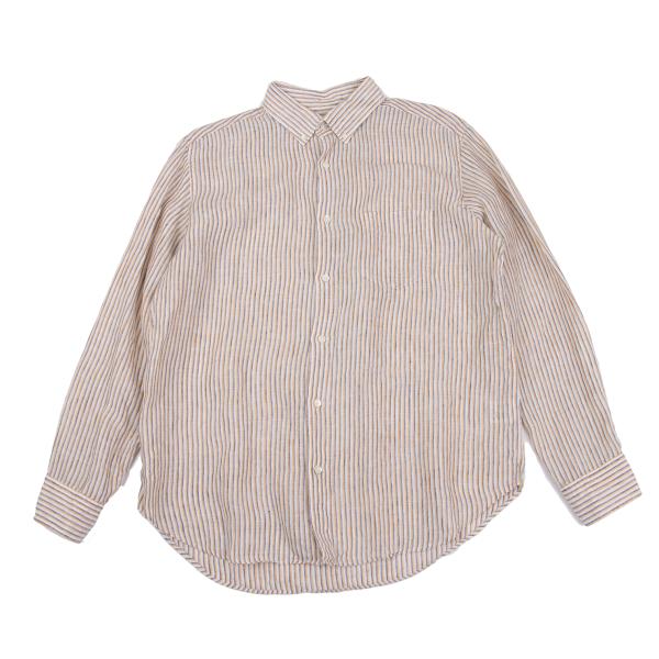 【中古】 パパスプラスPapas+ リネンストライプボタンダウンシャツ オフ黄紺L位【メンズ】｜PLAYFUL