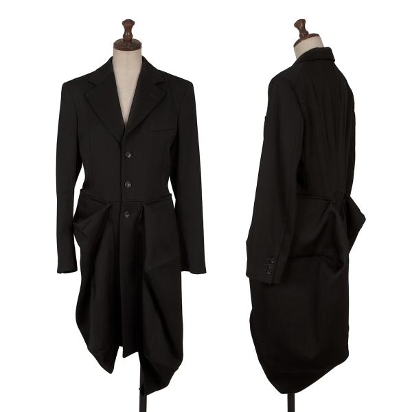 【中古】 コムデギャルソンCOMME des GARCONS ウールヘム変形デザインロングジャケット 黒S【レディース】｜PLAYFUL