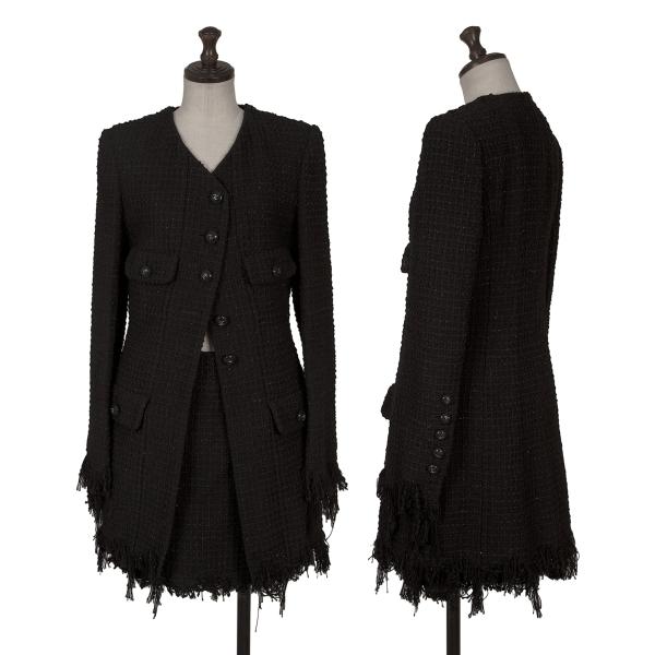 【中古】 シャネルCHANEL ヘムフリンジツイードセットアップ 黒36【レディース】｜PLAYFUL