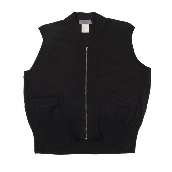 【中古】 ヨウジヤマモト プールオムYohji Yamamoto POUR HOMME コットンジップアップノースリーブニット 黒M位【メンズ】