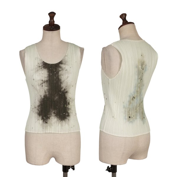 【中古】 筋目プリーズPLEATS PLEASE GUEST ARTIST SERIES NO.4 CAI GUO QIANG 蔡 國強 ガンパウダープリントタンクトップ オフ焦げ茶M位【レディース】