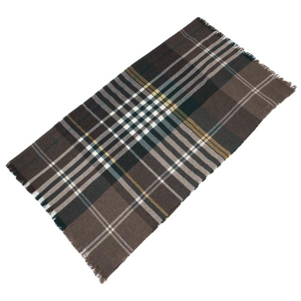 【中古】 マックスマーラ ウィークエンドMAX MARA WEEKEND ウールチェックフリンジ大判ストール 茶緑他【レディース】