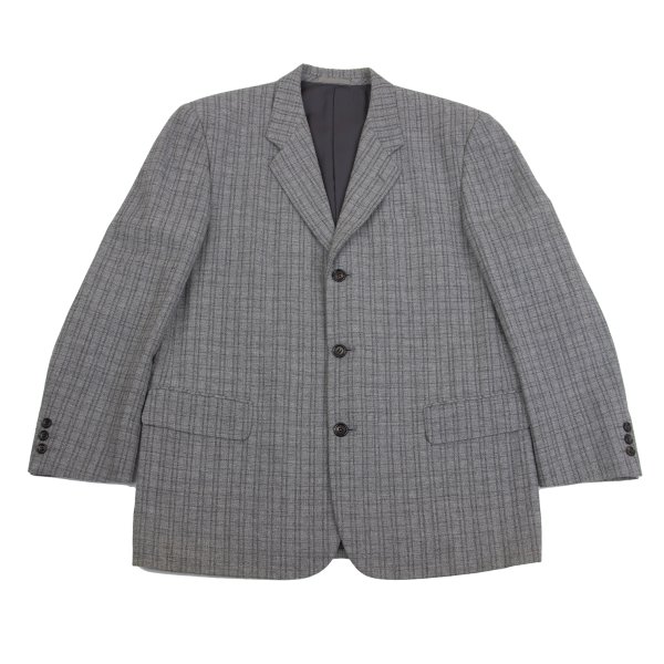 【中古】 コムデギャルソン オムCOMME des GARCONS HOMME ウールコットンチェック織りジャケット グレーM【メンズ】｜PLAYFUL