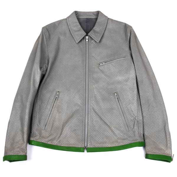 【中古】 コムデ給仕 オムCOMME des GARCONS HOMME カウレザーパンチングジップブルゾン 薄墨色M【メンズ】