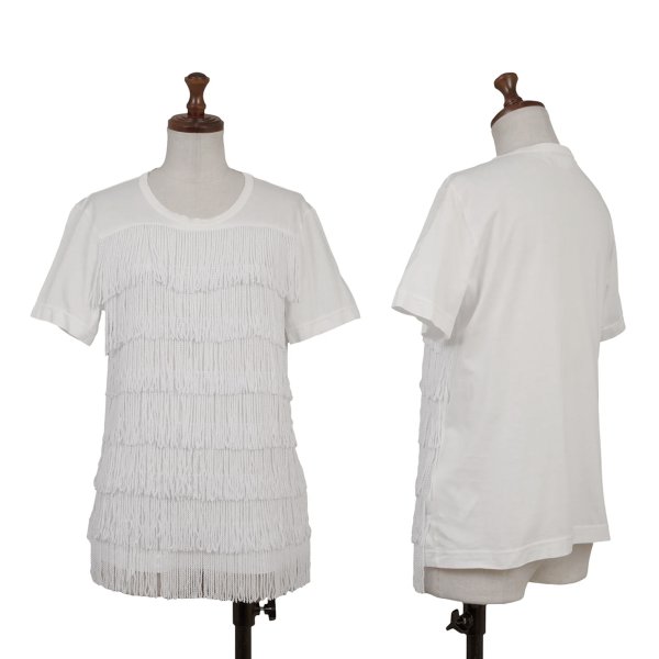 【中古】 ジュンヤワタナベ コムデ給仕JUNYA WATANABE COMME des GARCONS コットンフリンジかざり付けるティーシャツ  白S【レディース】 トップス-Tシャツ・カットソー