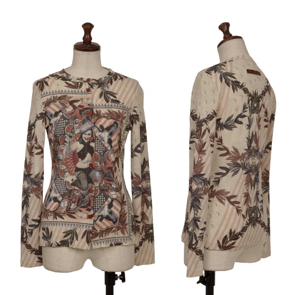 【中古】 ジページェ バイ ジャンポールゴルチエJPG by GAULTIER 原住民柄プリントストレッチカーディガン ベージュマルチ40【レディース】