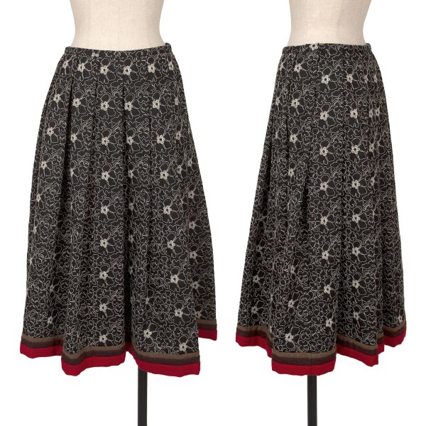 【中古】 ローブドシャンブル コムデ給仕robe de chambre COMME des GARCONS フローラル刺しゅうウールフレアスカート 黒白M【レディース】