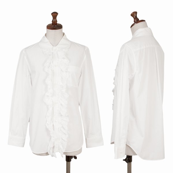 【中古】 トリココムデギャルソンtricot COMME des GARCONS レースフリルラウンドカラー長袖シャツ 白S【レディース】|PLAYFUL