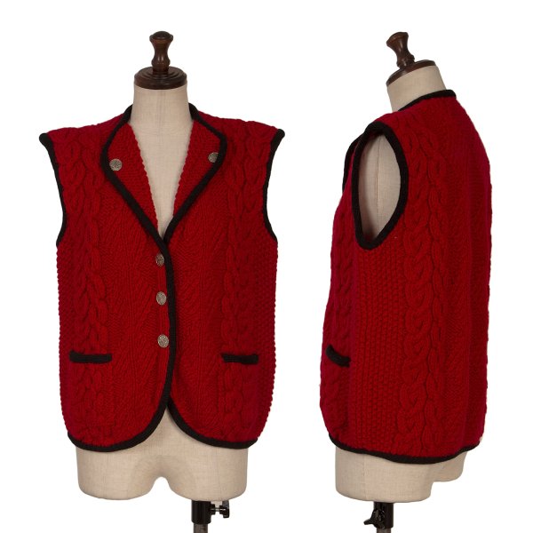 【中古】 ラルフローレンRalph Lauren ウールチロリアンケーブルニットベスト 赤黒M【レディース】｜PLAYFUL