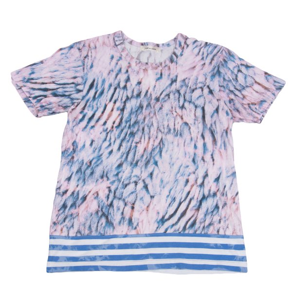 【中古】 コムデギャルソンCOMME des GARCONS ヘムボーダー切替グラフィクプリントTシャツ ピンク青M位【レディース】｜PLAYFUL