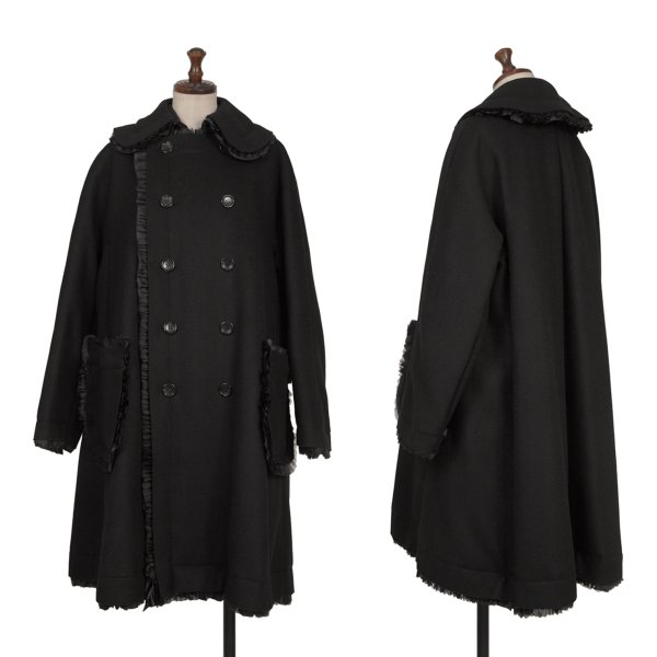 【中古】 コムデギャルソンCOMME des GARCONS ウールナイロンフリルライン中綿コート 黒XS【レディース】|PLAYFUL