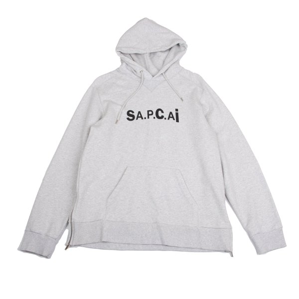 【中古】 サカイsacai ×アーペーセーA.P.C. HOODIE TAIYO ロゴプリントサイドジップフーディー 薄墨色XL【メンズ】