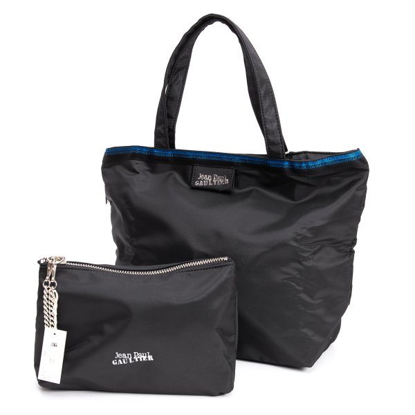 【中古】 ジャンポールゴルチエJean Paul GAULTIER パッカブルナイロンミニトートバッグ 黒青【レディース】