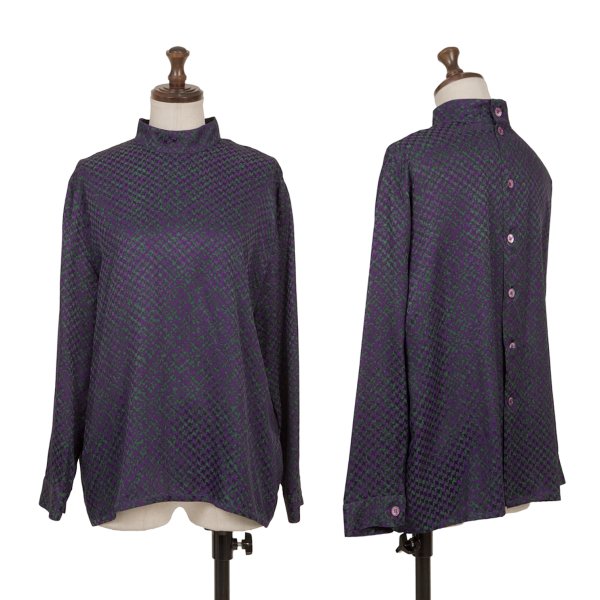 【中古】 セリーヌCELINE シルク総柄スタンドカラーシャツ 紫緑38【レディース】｜PLAYFUL 11,989円